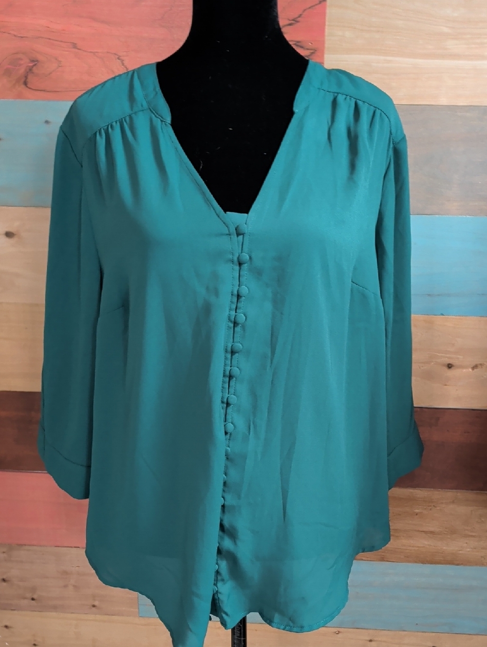 torrid Teal Covered-Button V-Neck Blouse - Teal